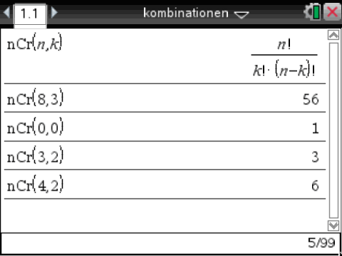 Kombinationen bestimmen / Binomialkoeffizient